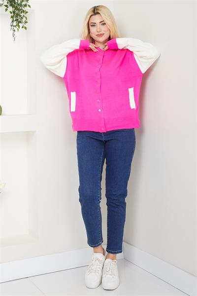 Bomber Yaka Çıtçıtlı Triko Hırka SS2615 Pembe