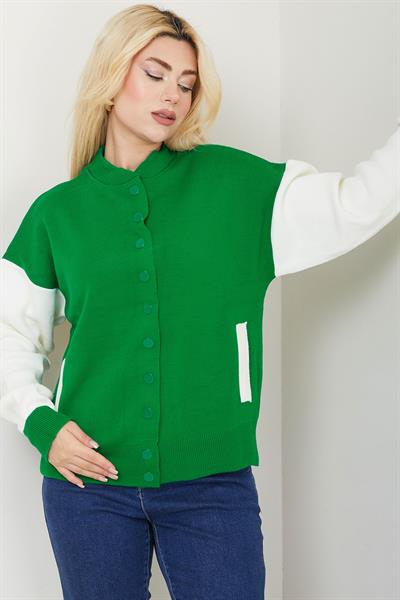 Bomber Yaka Çıtçıtlı Triko Hırka SS2615 Yeşil