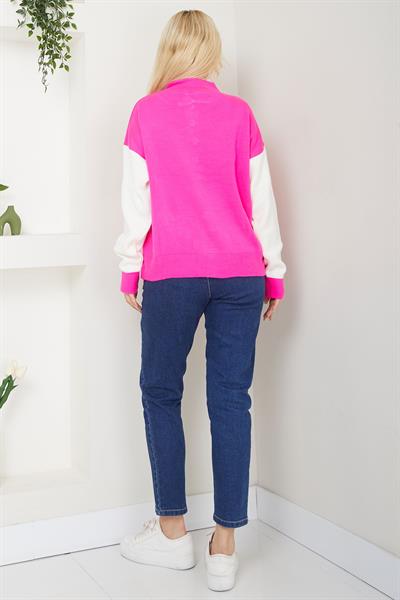 Bomber Yaka Çıtçıtlı Triko Hırka SS2615 Pembe