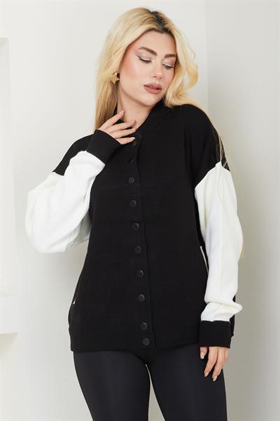 Bomber Yaka Çıtçıtlı Triko Hırka SS2615 Siyah