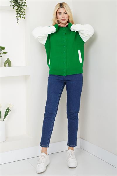 Bomber Yaka Çıtçıtlı Triko Hırka SS2615 Yeşil