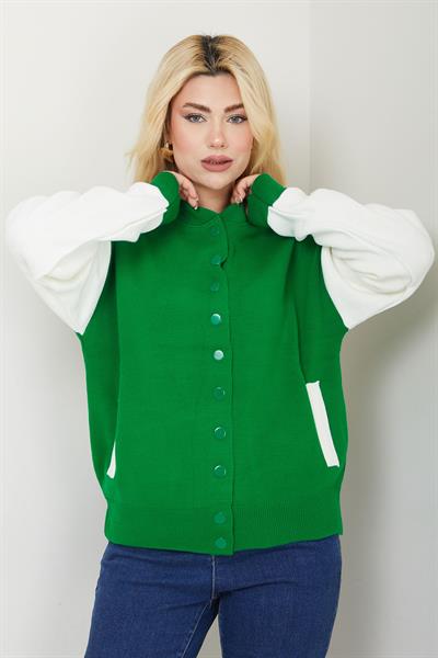 Bomber Yaka Çıtçıtlı Triko Hırka SS2615 Yeşil