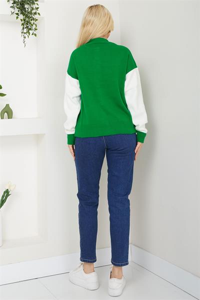 Bomber Yaka Çıtçıtlı Triko Hırka SS2615 Yeşil