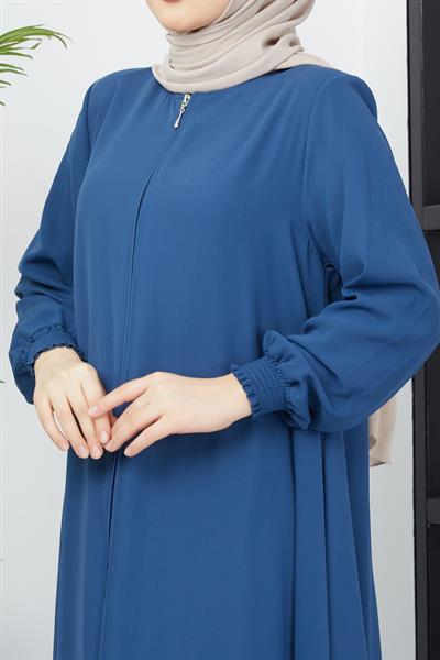 Büyük Beden Kolları Gipe Detaylı İndigo Ferace