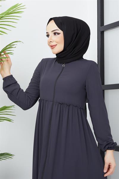 Büzgü Detaylı Antrasit Ferace 