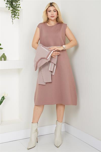 Ceketli Elbise Triko Takım Vizon SS2593