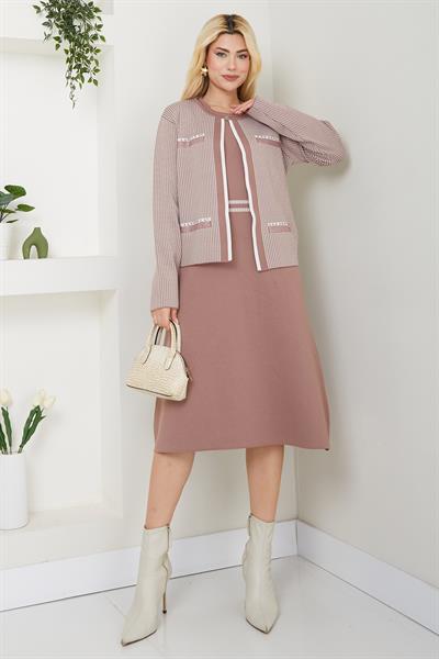 Ceketli Elbise Triko Takım Vizon SS2593