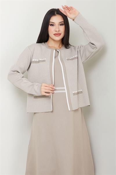 Ceketli Elbise Triko Takım Vizon SS2593