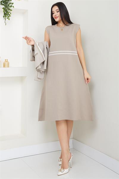 Ceketli Elbise Triko Takım Vizon SS2593