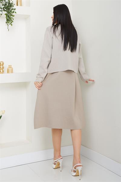 Ceketli Elbise Triko Takım Vizon SS2593