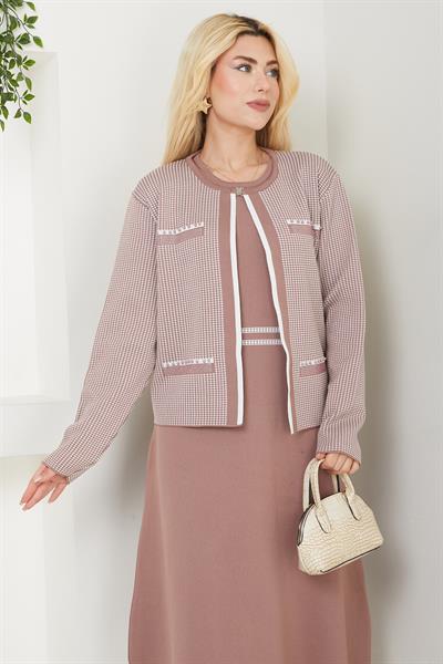 Ceketli Elbise Triko Takım Vizon SS2593