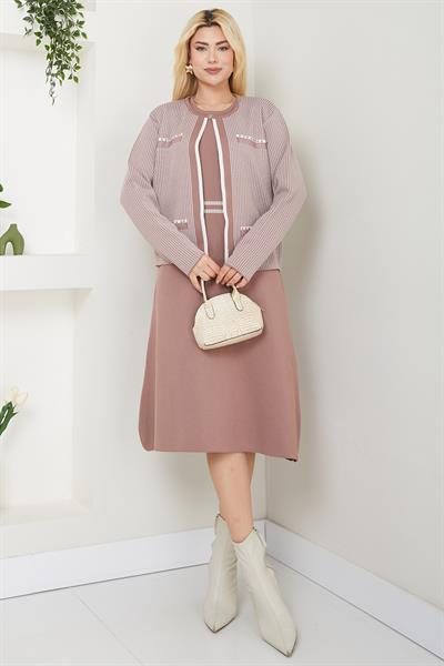 Ceketli Elbise Triko Takım Vizon SS2593