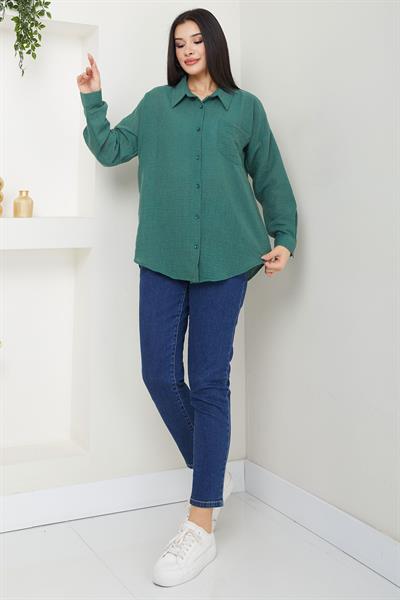 Cepli Oversize Keten Gömlek Haki SS2651