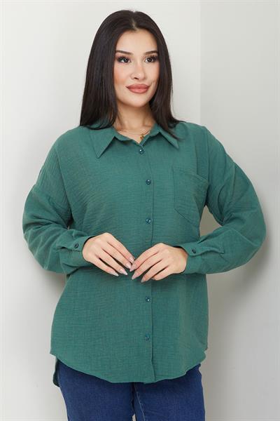 Cepli Oversize Keten Gömlek Haki SS2651