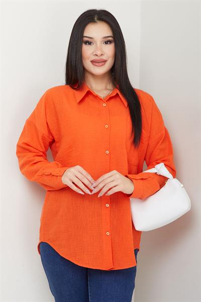 Cepli Oversize Keten Gömlek Mercan SS2651