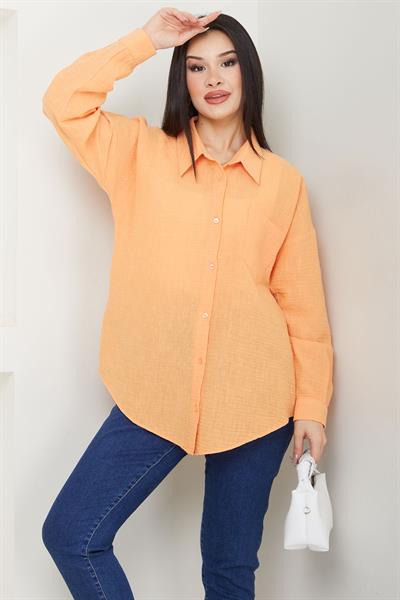 Cepli Oversize Keten Gömlek Turuncu SS2651