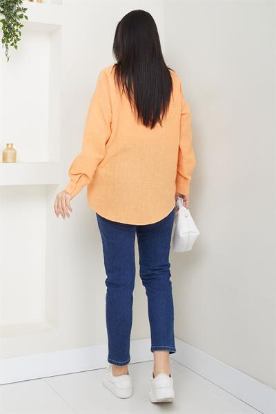 Cepli Oversize Keten Gömlek Turuncu SS2651