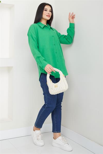 Cepli Oversize Keten Gömlek Yeşil SS2651