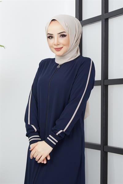 Çizgi Detaylı Lacivert Ferace 