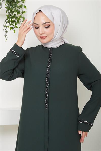 Desita Taş Detaylı Ferace Haki HM2469