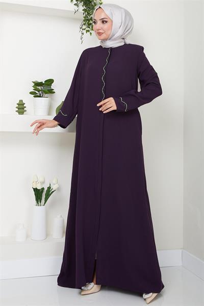 Desita Taş Detaylı Ferace Mürdüm HM2469