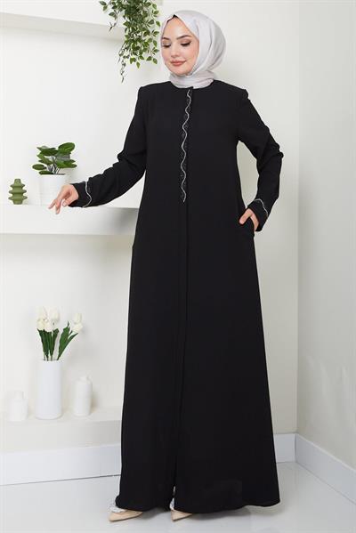 Desita Taş Detaylı Ferace Siyah HM2469