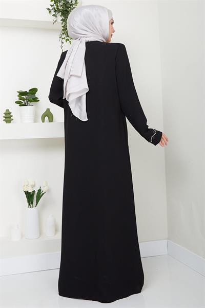 Desita Taş Detaylı Ferace Siyah HM2469