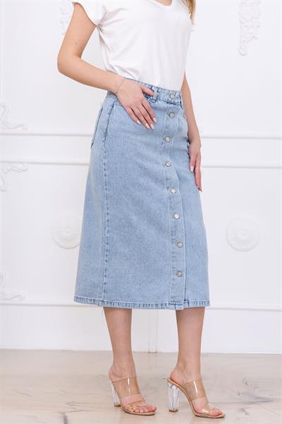 Düğmeli Kot Etek Açık Mavi SS2697