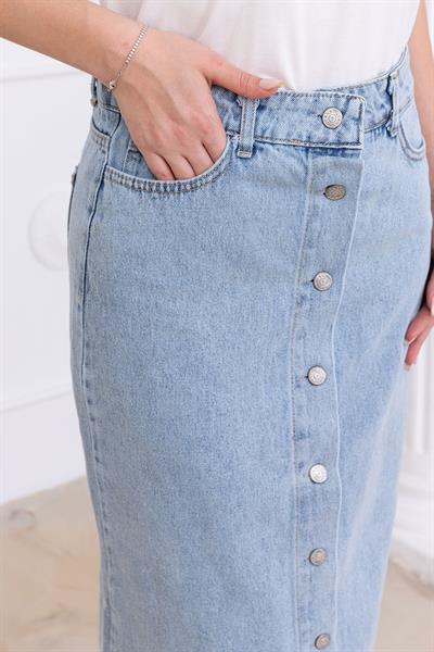 Düğmeli Kot Etek Açık Mavi SS2697