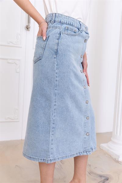 Düğmeli Kot Etek Açık Mavi SS2697