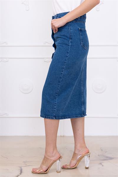 Düğmeli Kot Etek Koyu Mavi SS2697