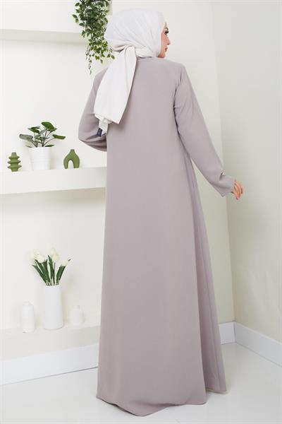 Fermuarlı Büyük Beden Ferace Bej HM2488