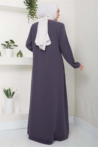 Fermuarlı Büyük Beden Ferace Füme HM2488