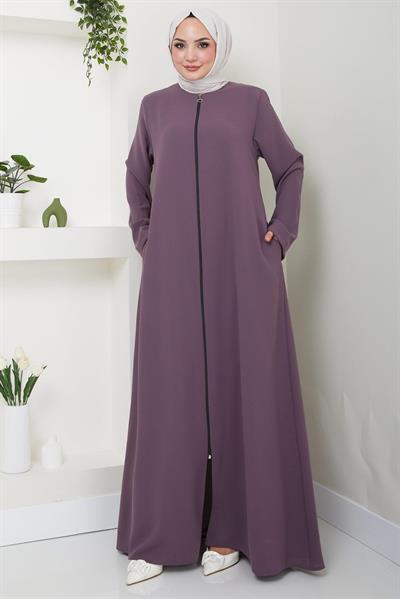 Fermuarlı Büyük Beden Ferace Gül Kurusu HM2488