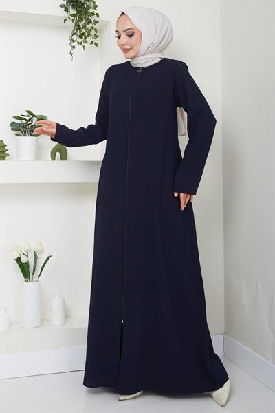 Fermuarlı Büyük Beden Ferace Lacivert HM2488