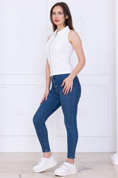 Fermuarlı Yelek Beyaz SS2742