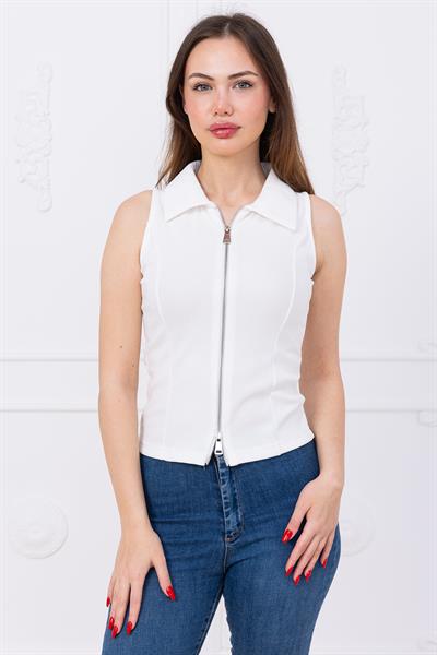 Fermuarlı Yelek Beyaz SS2742