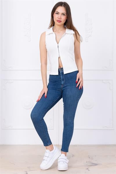 Fermuarlı Yelek Beyaz SS2742