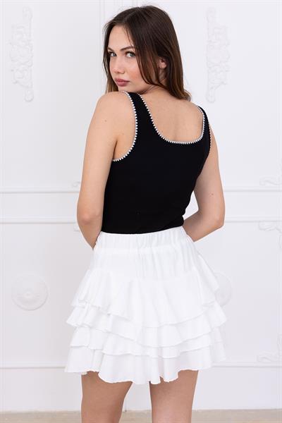 Fırfırlı Bürümcük Şort Etek Beyaz SS2700