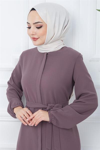 Gizli Patlı Kuşaklı Ferace Gül Kurusu HM2361