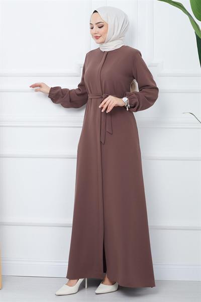 Gizli Patlı Kuşaklı Ferace Kahverengi HM2361
