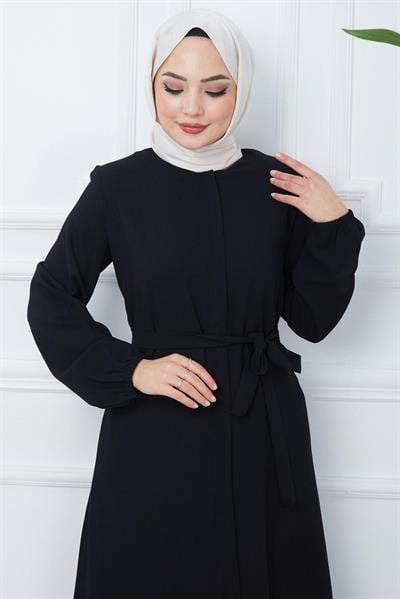 Gizli Patlı Kuşaklı Ferace Siyah HM2361
