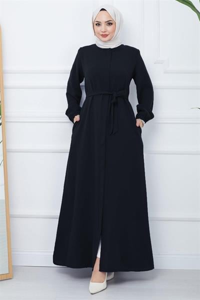 Gizli Patlı Kuşaklı Ferace Siyah HM2361