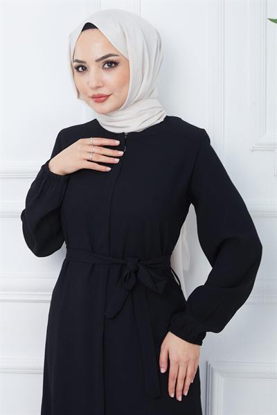 Gizli Patlı Kuşaklı Ferace Siyah HM2361