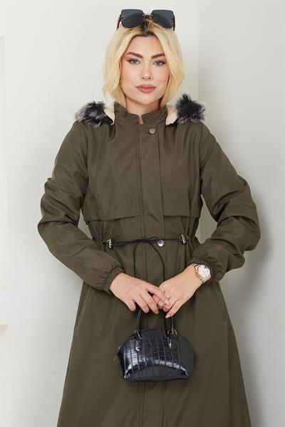 İçi Kürklü Tam Boy  Mont Haki SS2331