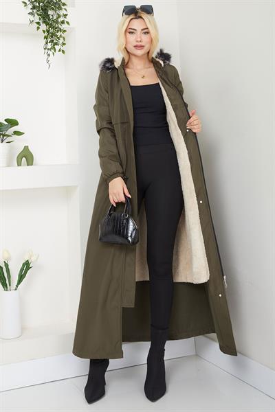 İçi Kürklü Tam Boy  Mont Haki SS2331