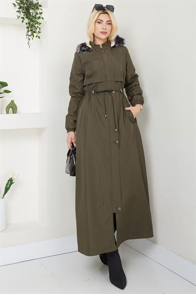 İçi Kürklü Tam Boy  Mont Haki SS2331