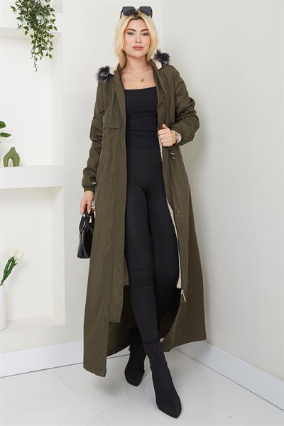 İçi Kürklü Tam Boy  Mont Haki SS2331