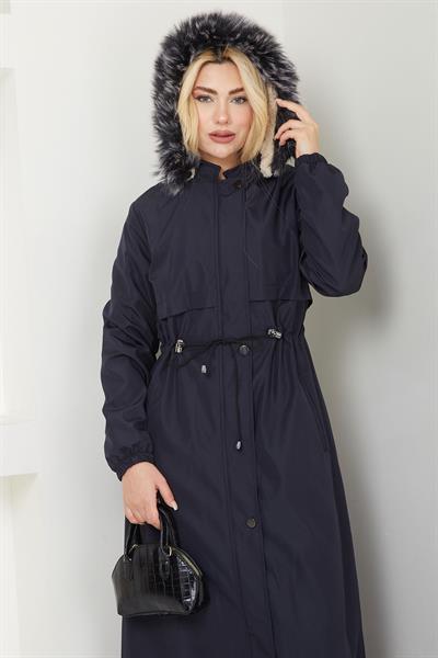 İçi Kürklü Tam Boy  Mont Lacivert SS2331