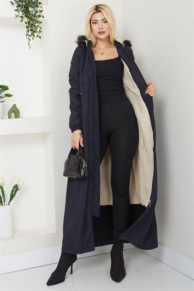 İçi Kürklü Tam Boy  Mont Lacivert SS2331